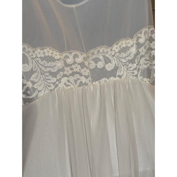 Vtg Shadow Line Nylon Ivory White Lace Maxi Intimate Sheer Slip Dress & Robe PS - Picture 12 of 16